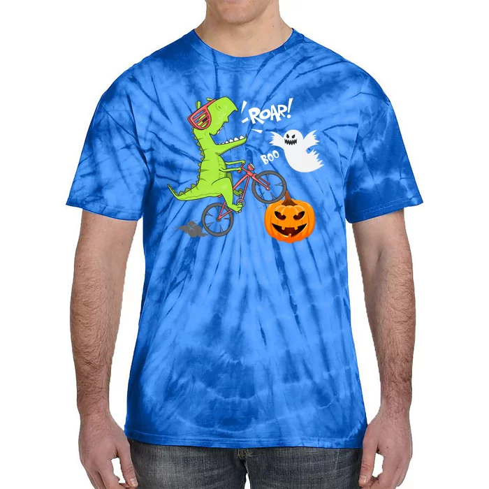 Dinosaur Riding Bicycle Funny Halloween Pumpkin Dinosaur Gift Tie-Dye T-Shirt