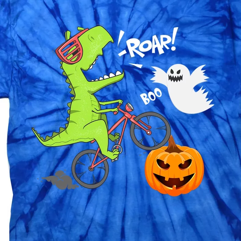 Dinosaur Riding Bicycle Funny Halloween Pumpkin Dinosaur Gift Tie-Dye T-Shirt