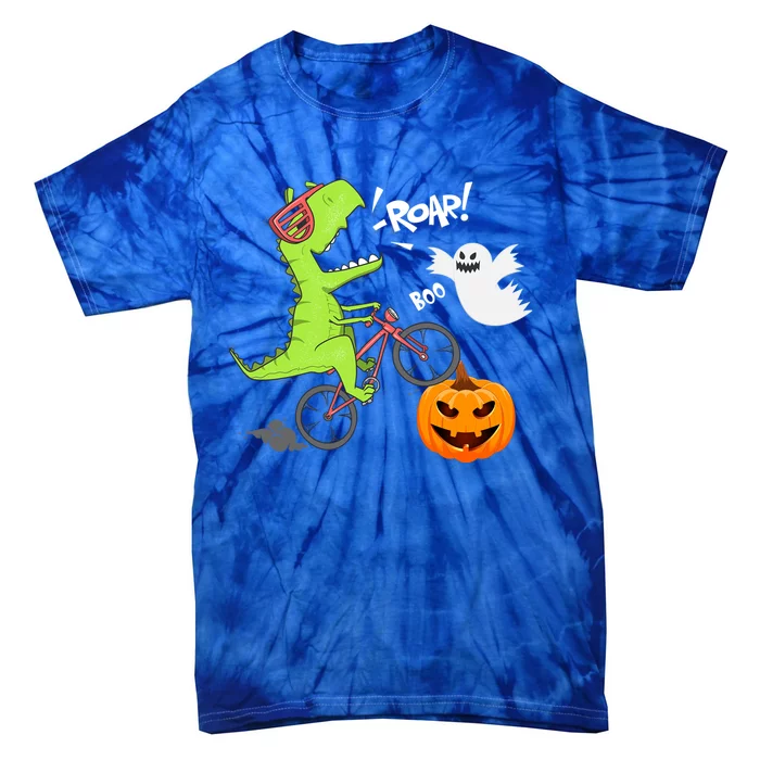 Dinosaur Riding Bicycle Funny Halloween Pumpkin Dinosaur Gift Tie-Dye T-Shirt