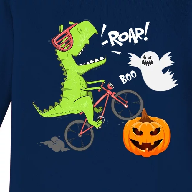 Dinosaur Riding Bicycle Funny Halloween Pumpkin Dinosaur Gift Baby Long Sleeve Bodysuit