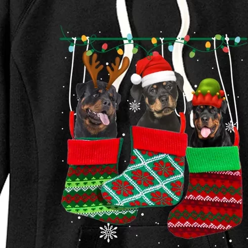 Dog Rottweiler Christmas Socks Funny Xmas Pajama Pet Puppy Great Gift Women's Fleece Hoodie