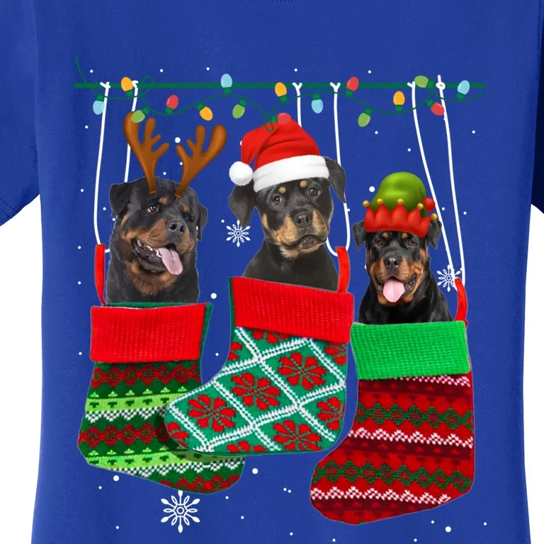 Dog Rottweiler Christmas Socks Funny Xmas Pajama Pet Puppy Great Gift Women's T-Shirt