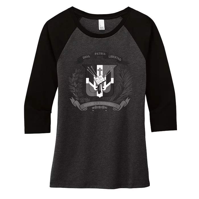 Dominican Republic Coat Of Arms Women's Tri-Blend 3/4-Sleeve Raglan Shirt