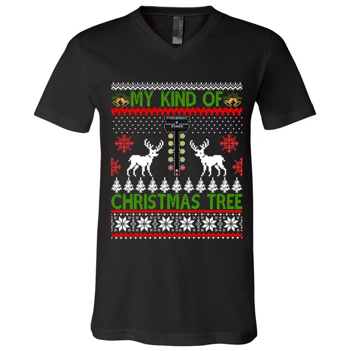 Drag Racing Christmas Tree Ugly Xmas Sweater Gift V-Neck T-Shirt