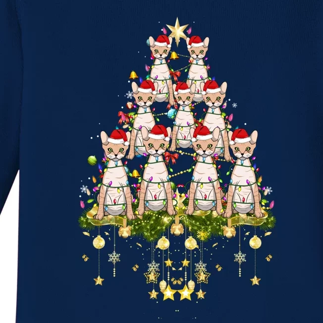 Devon Rex Cat Christmas Tree Lights Funny Xmas Lover Cute Gift Baby Long Sleeve Bodysuit