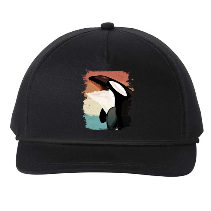 Distressed Retro Colors Orca Killer Whale Snapback Five-Panel Rope Hat