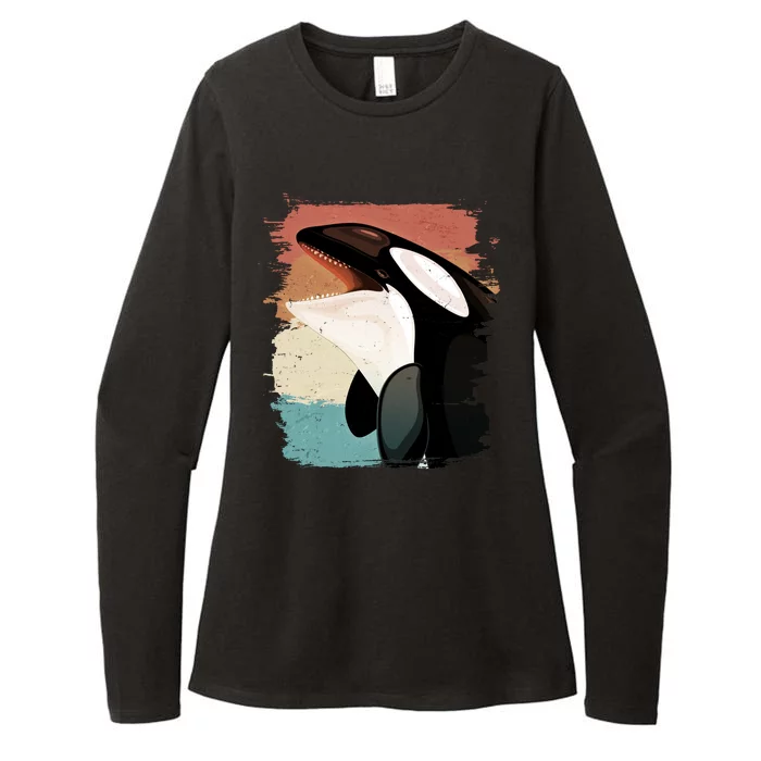 Distressed Retro Colors Orca Killer Whale Womens CVC Long Sleeve Shirt