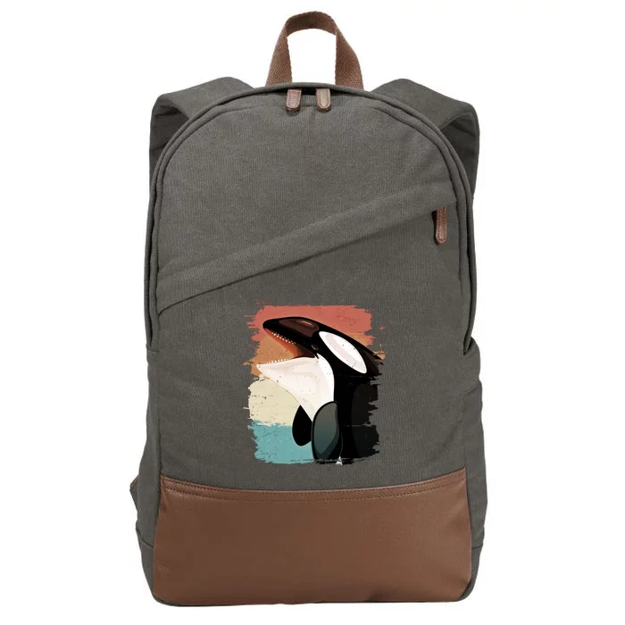 Distressed Retro Colors Orca Killer Whale Cotton Canvas Backpack