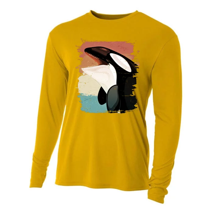 Distressed Retro Colors Orca Killer Whale Cooling Performance Long Sleeve Crew