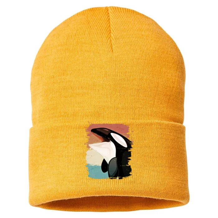 Distressed Retro Colors Orca Killer Whale Sustainable Knit Beanie