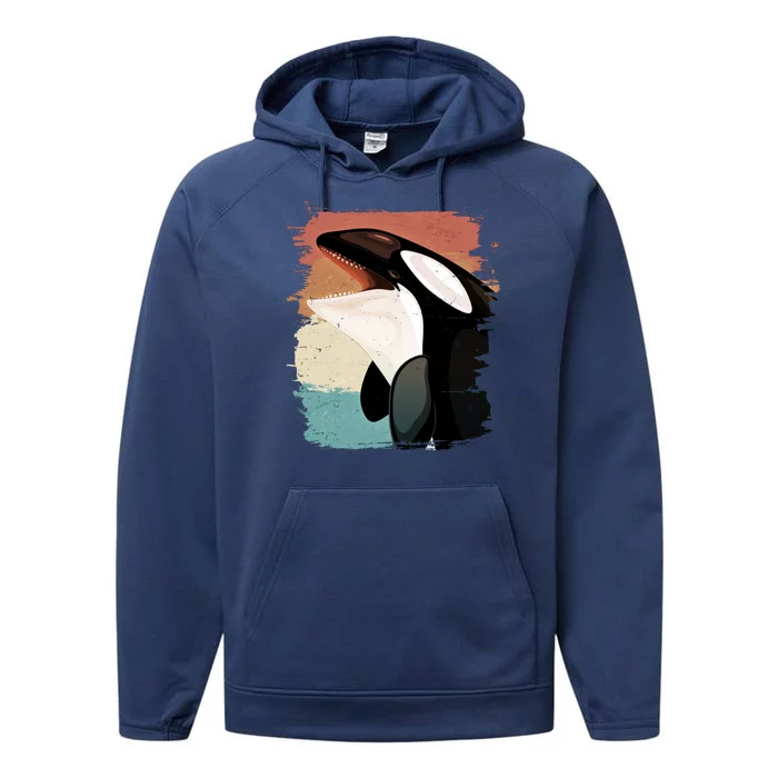 Distressed Retro Colors Orca Killer Whale Performance Fleece Hoodie