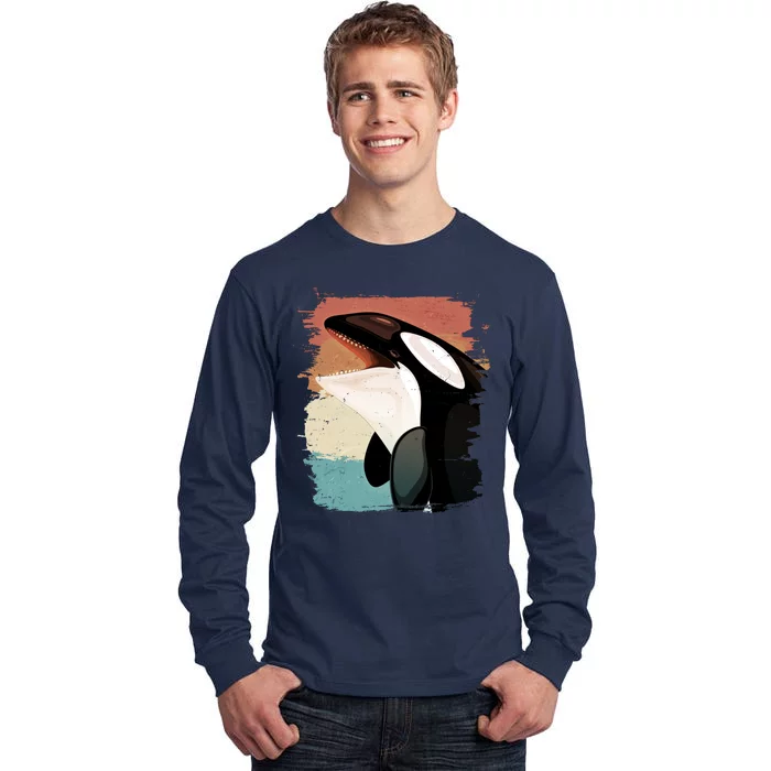 Distressed Retro Colors Orca Killer Whale Tall Long Sleeve T-Shirt