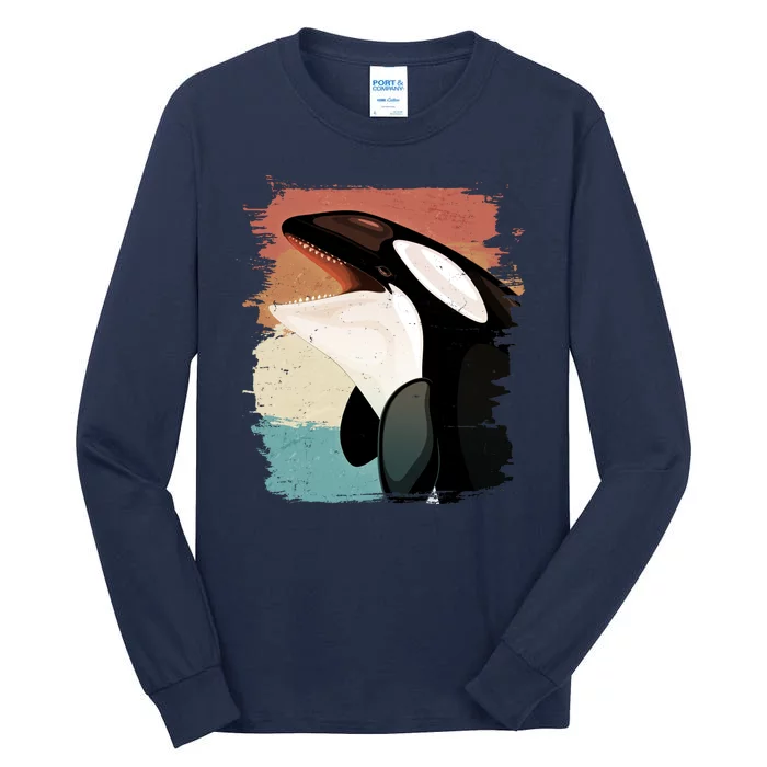 Distressed Retro Colors Orca Killer Whale Tall Long Sleeve T-Shirt