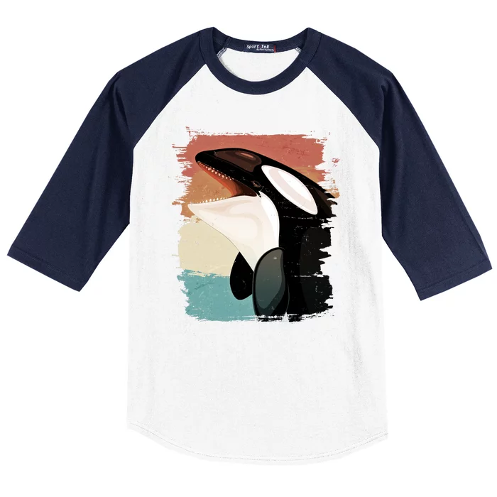 Distressed Retro Colors Orca Killer Whale Baseball Sleeve Shirt