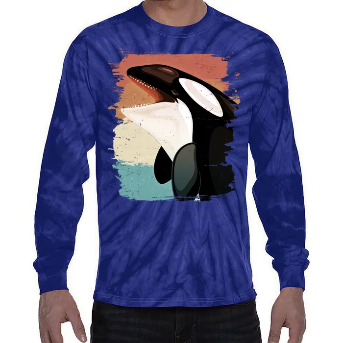 Distressed Retro Colors Orca Killer Whale Tie-Dye Long Sleeve Shirt