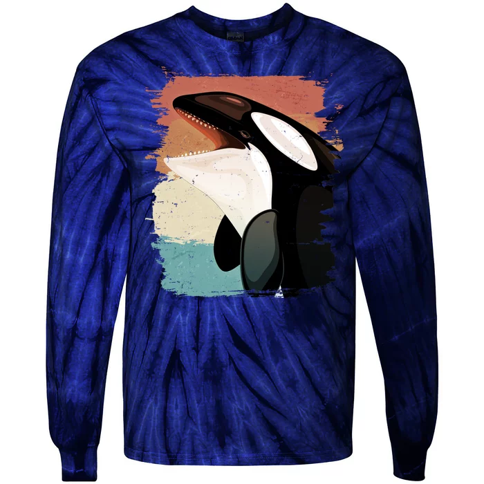 Distressed Retro Colors Orca Killer Whale Tie-Dye Long Sleeve Shirt