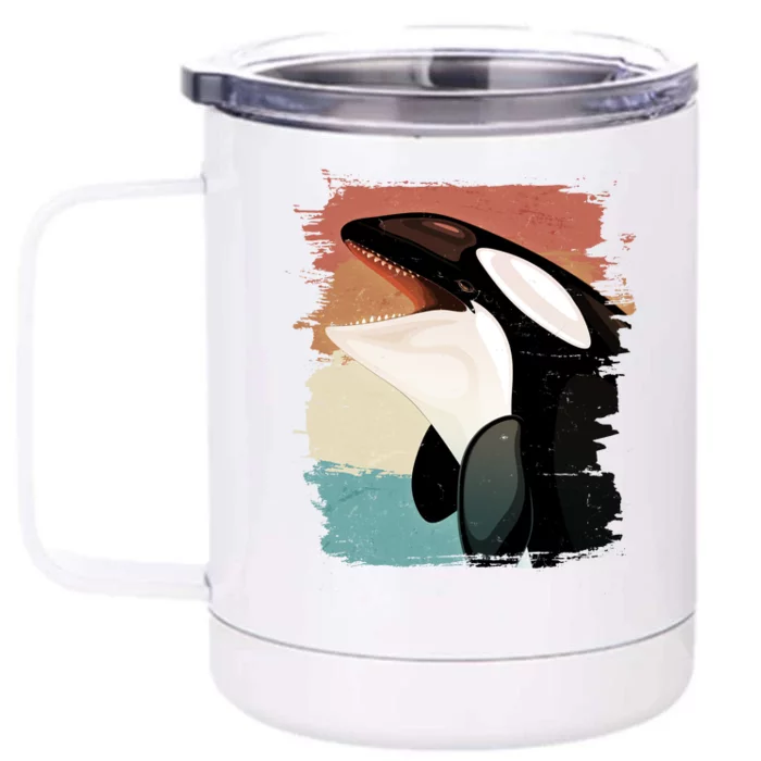 Distressed Retro Colors Orca Killer Whale Front & Back 12oz Stainless Steel Tumbler Cup