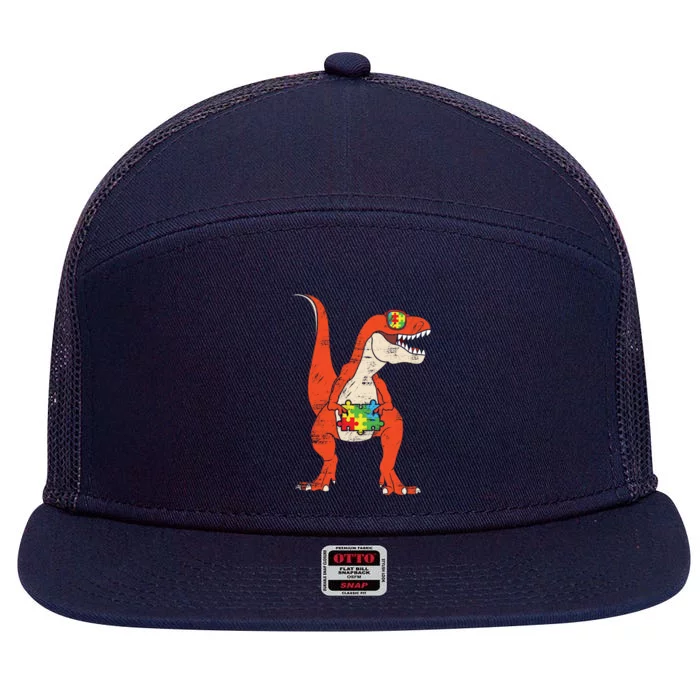 Dinosaur Raptor Colorful Puzzle Autism Awareness Great Gift 7 Panel Mesh Trucker Snapback Hat