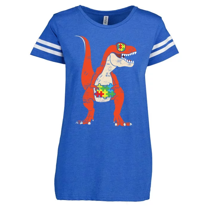 Dinosaur Raptor Colorful Puzzle Autism Awareness Great Gift Enza Ladies Jersey Football T-Shirt