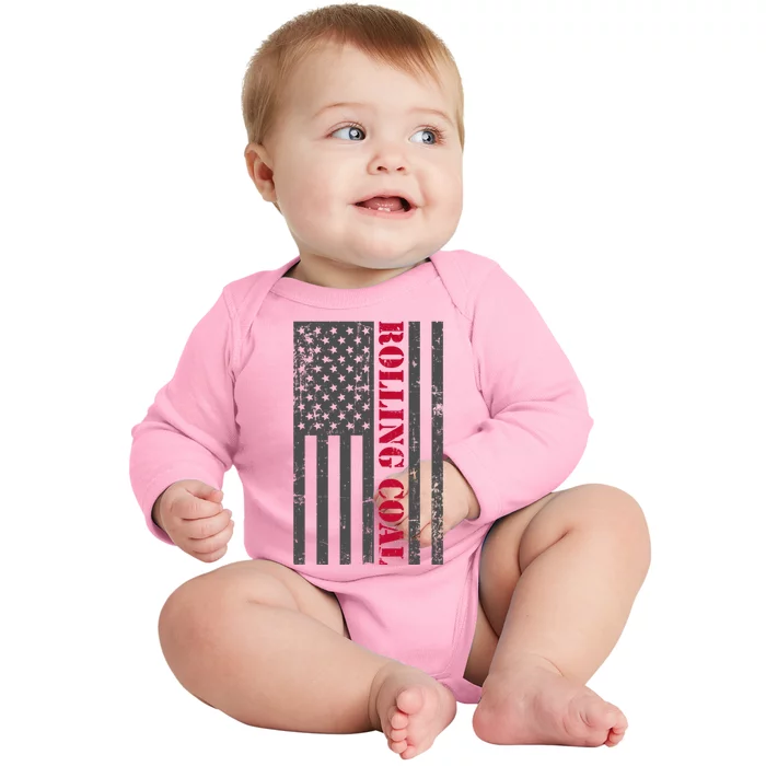 Diesel Rolling Coal Us Flag Turbo Brothers Truck Driver Meaningful Gift Baby Long Sleeve Bodysuit