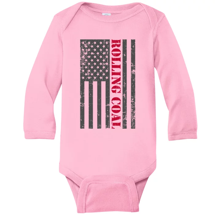 Diesel Rolling Coal Us Flag Turbo Brothers Truck Driver Meaningful Gift Baby Long Sleeve Bodysuit