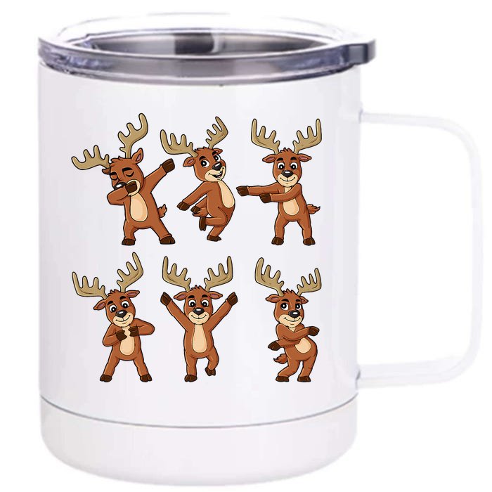 Dancing Reindeer Dance Challenge Christmas Front & Back 12oz Stainless Steel Tumbler Cup