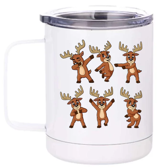 Dancing Reindeer Dance Challenge Christmas Front & Back 12oz Stainless Steel Tumbler Cup