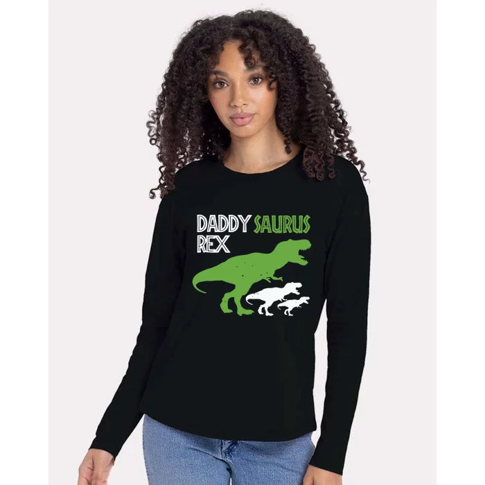 Daddysaurus Rex Daddy Saurus T Rex Dad Of Two Fathers Day Gift Womens Cotton Relaxed Long Sleeve T-Shirt