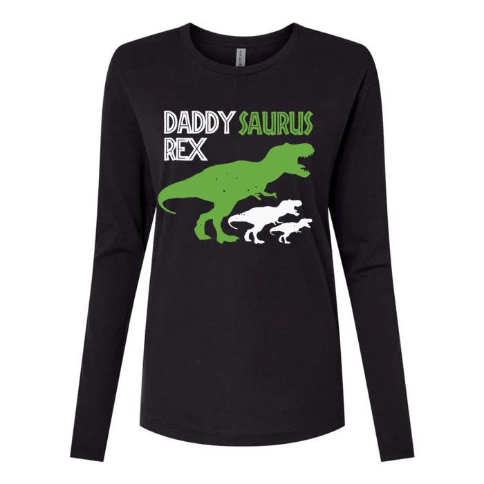 Daddysaurus Rex Daddy Saurus T Rex Dad Of Two Fathers Day Gift Womens Cotton Relaxed Long Sleeve T-Shirt