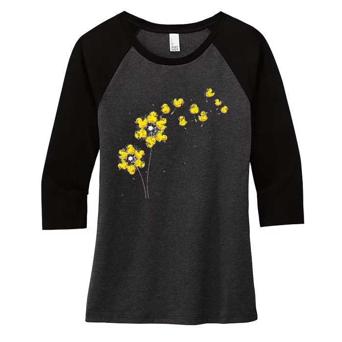 Ducky Rubber Duck Lover Dandelion Duckling Rubber Duck Women's Tri-Blend 3/4-Sleeve Raglan Shirt