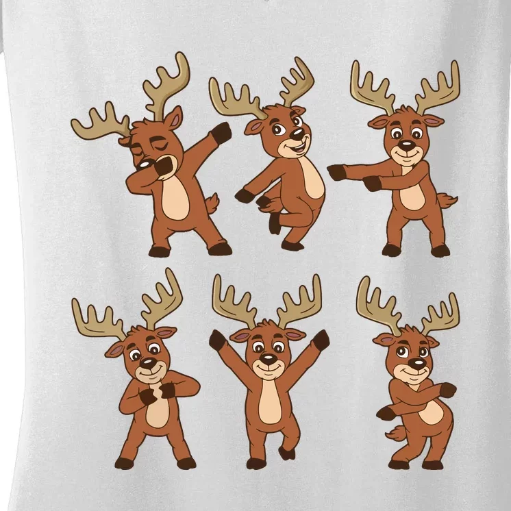 Dancing Reindeer Dance Challenge Christmas Girls Women's V-Neck T-Shirt