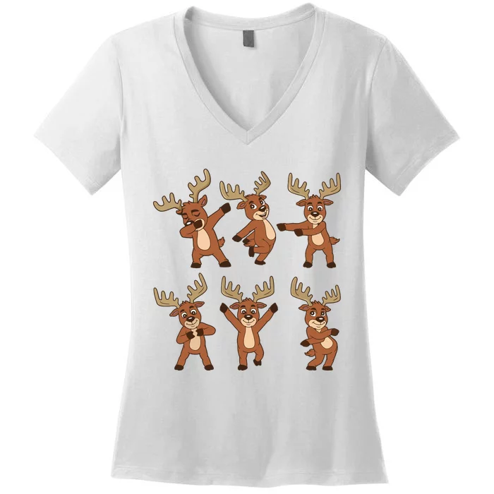 Dancing Reindeer Dance Challenge Christmas Girls Women's V-Neck T-Shirt