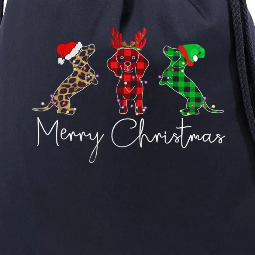 Dachshund Reindeer Elf Christmas Lights Tree Leopard Plaid Great Gift Drawstring Bag