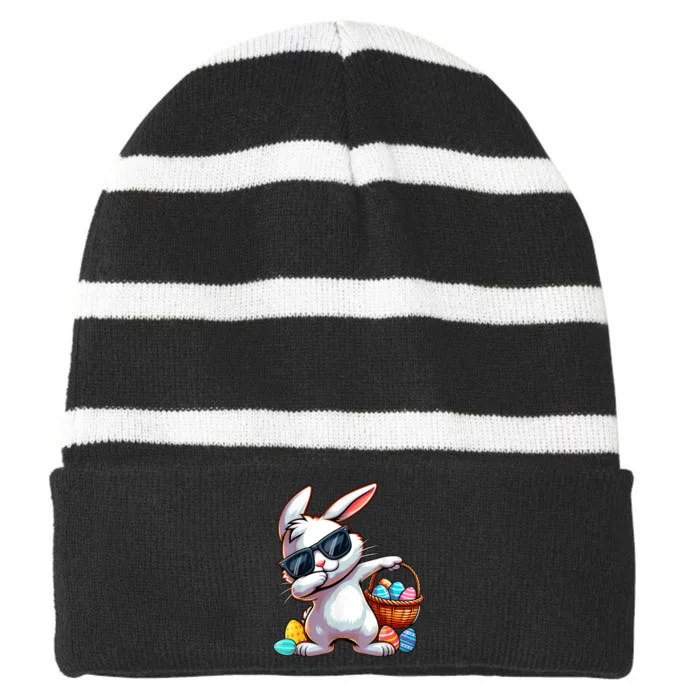 Dabbing Rabbit Easter Day Striped Beanie with Solid Band