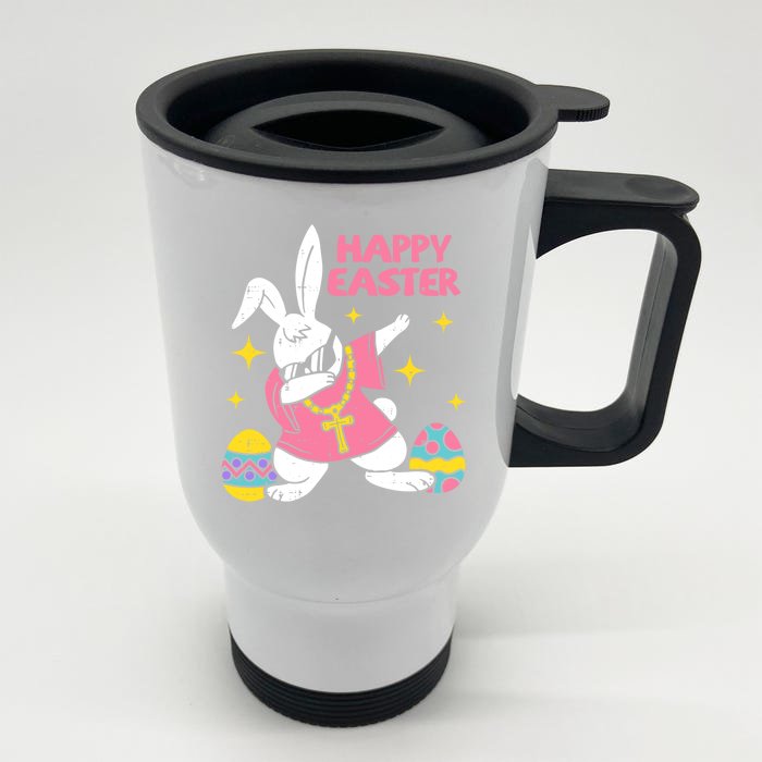 Dabbing Rabbit Easter Day Bunny Hunting Eggs Gift Front & Back Stainless Steel Travel Mug