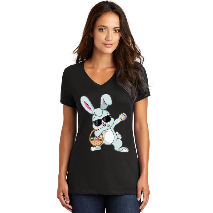 Dabbing Rabbit Easter Day Eggs Bunny Dabbing Women's V-Neck T-Shirt