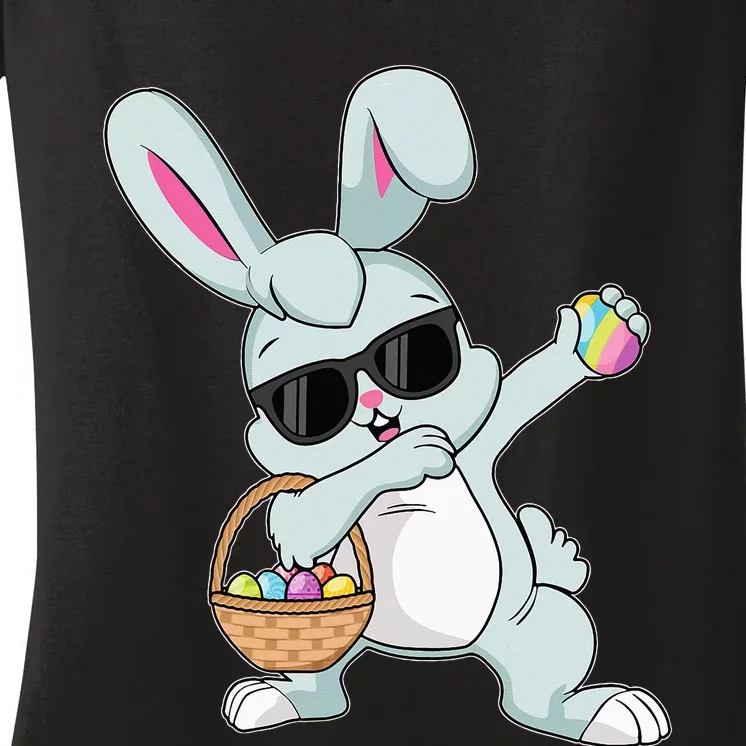 Dabbing Rabbit Easter Day Eggs Bunny Dabbing Women's V-Neck T-Shirt