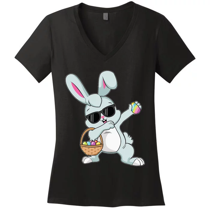 Dabbing Rabbit Easter Day Eggs Bunny Dabbing Women's V-Neck T-Shirt