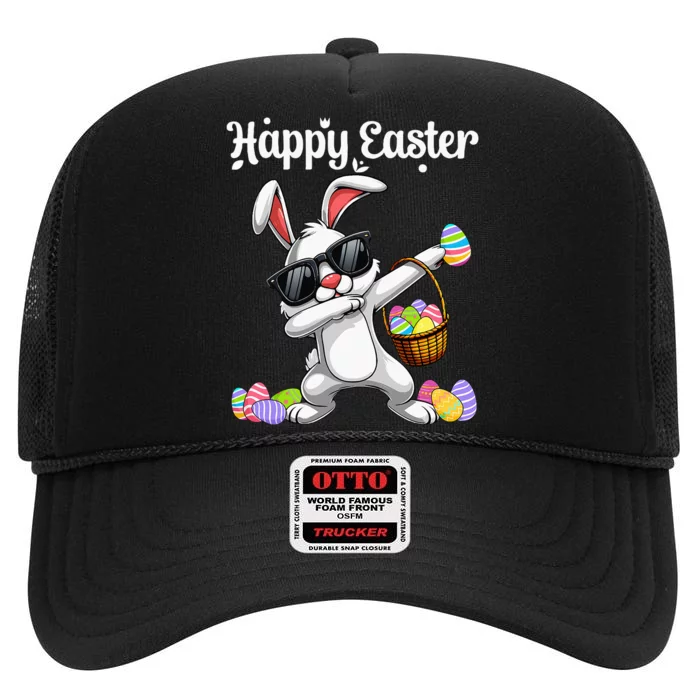 Dabbing Rabbit Easter Day Eggs Dab High Crown Mesh Trucker Hat