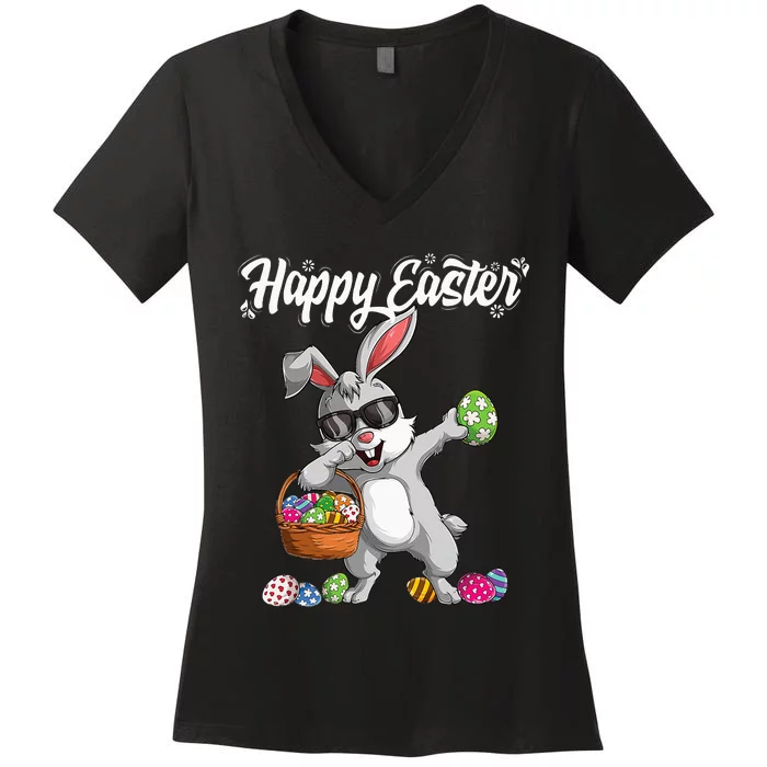 Dabbing Rabbit Easter Day Eggs Dab gift bunny Women's V-Neck T-Shirt