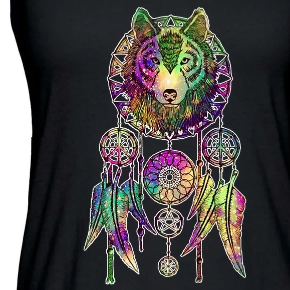 Dream Catcher Wolf Galaxy Ladies Essential Flowy Tank