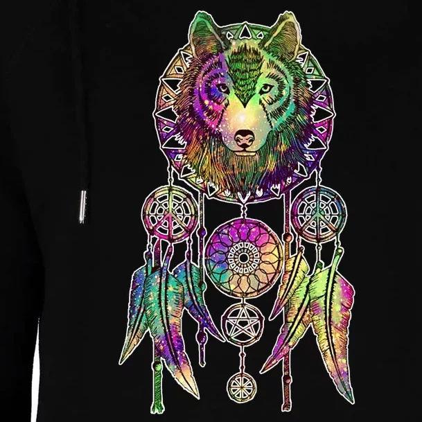 Dream Catcher Wolf Galaxy Womens Funnel Neck Pullover Hood