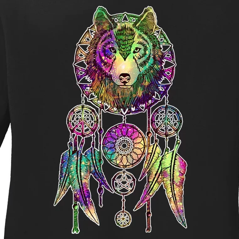 Dream Catcher Wolf Galaxy Ladies Long Sleeve Shirt