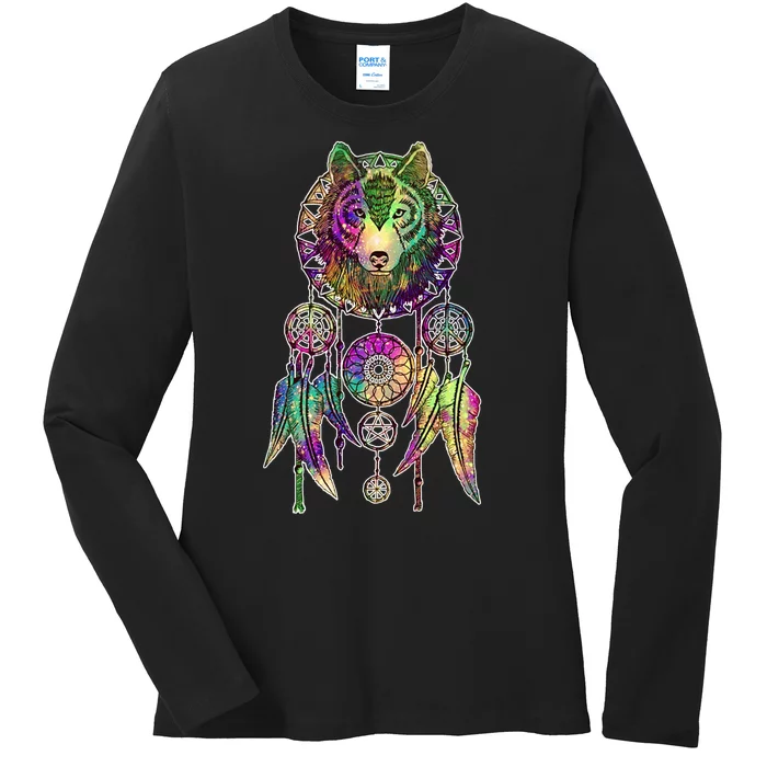 Dream Catcher Wolf Galaxy Ladies Long Sleeve Shirt