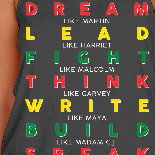 Dream Lead Fight Think Black History Month Women's Knotted Racerback Tank