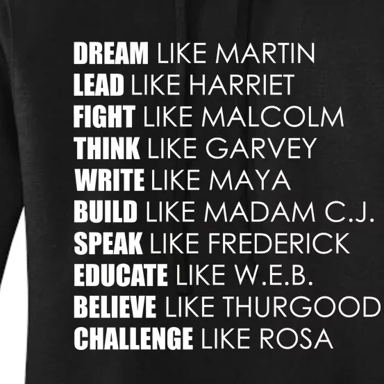 Dream Lead Fight Think Write Build Speak Educate Believe Challenge Women's Pullover Hoodie