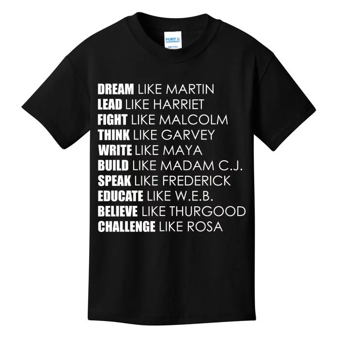 Dream Lead Fight Think Write Build Speak Educate Believe Challenge Kids T-Shirt