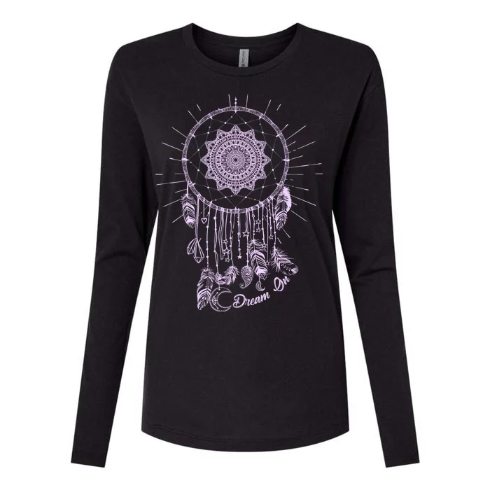 Dream On Native American Dream Catcher Womens Cotton Relaxed Long Sleeve T-Shirt