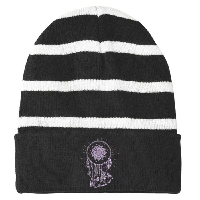 Dream On Native American Dream Catcher Striped Beanie with Solid Band