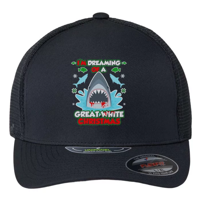 Dreaming of a Great White Shark Ugly Christmas Flexfit Unipanel Trucker Cap